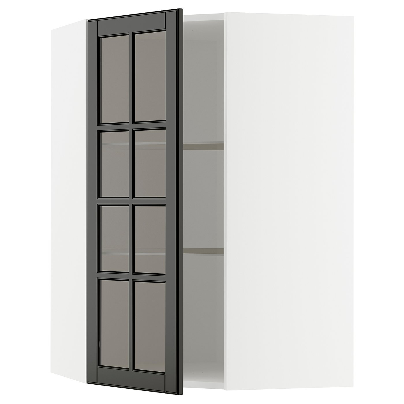IKEA METOD Corner wall cabinet with shelves and glass door 68x100 cm BODBYN black/white