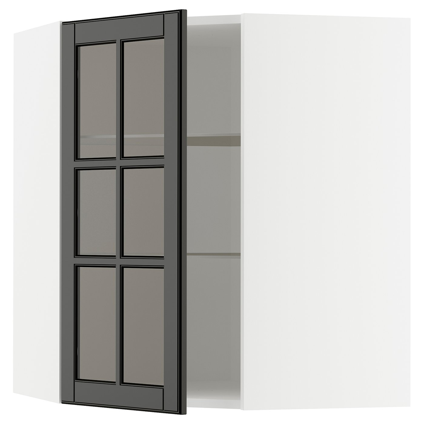 IKEA METOD Corner wall cabinet with shelves and glass door 68x80 cm BODBYN black/white