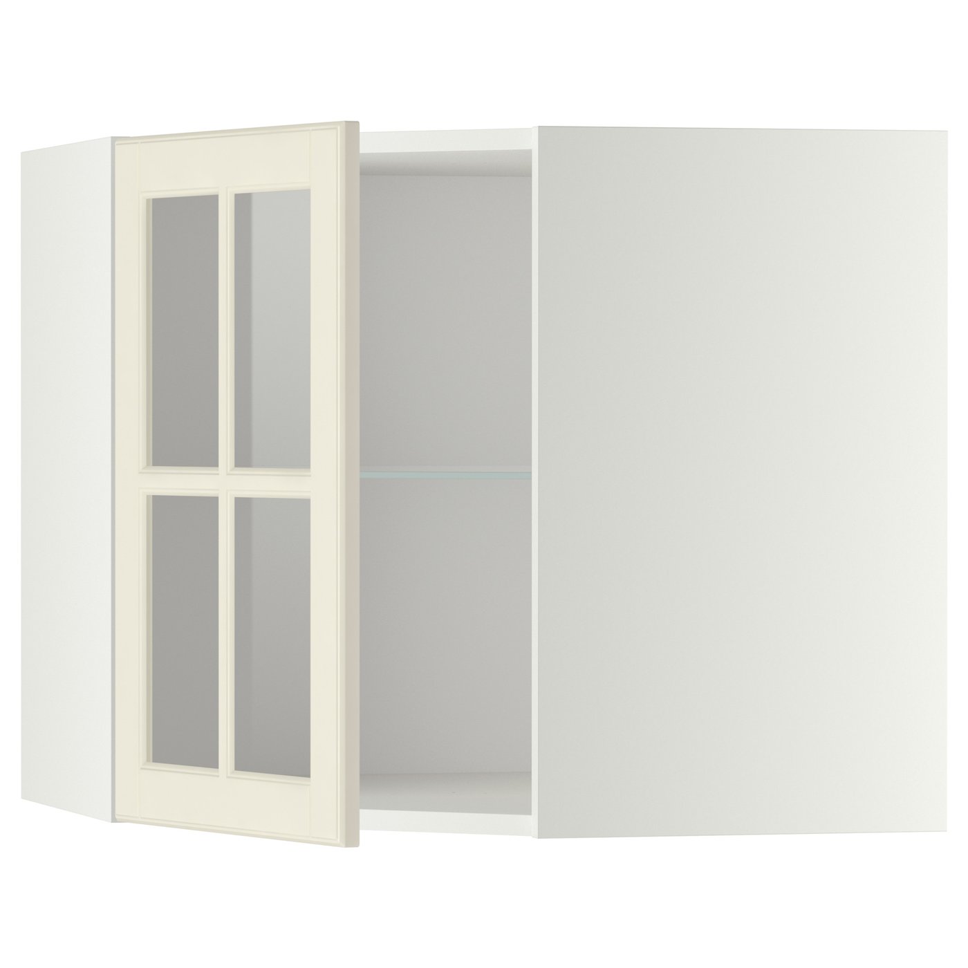 IKEA METOD Corner wall cabinet with shelves and glass door 68x60 cm BODBYN off-white