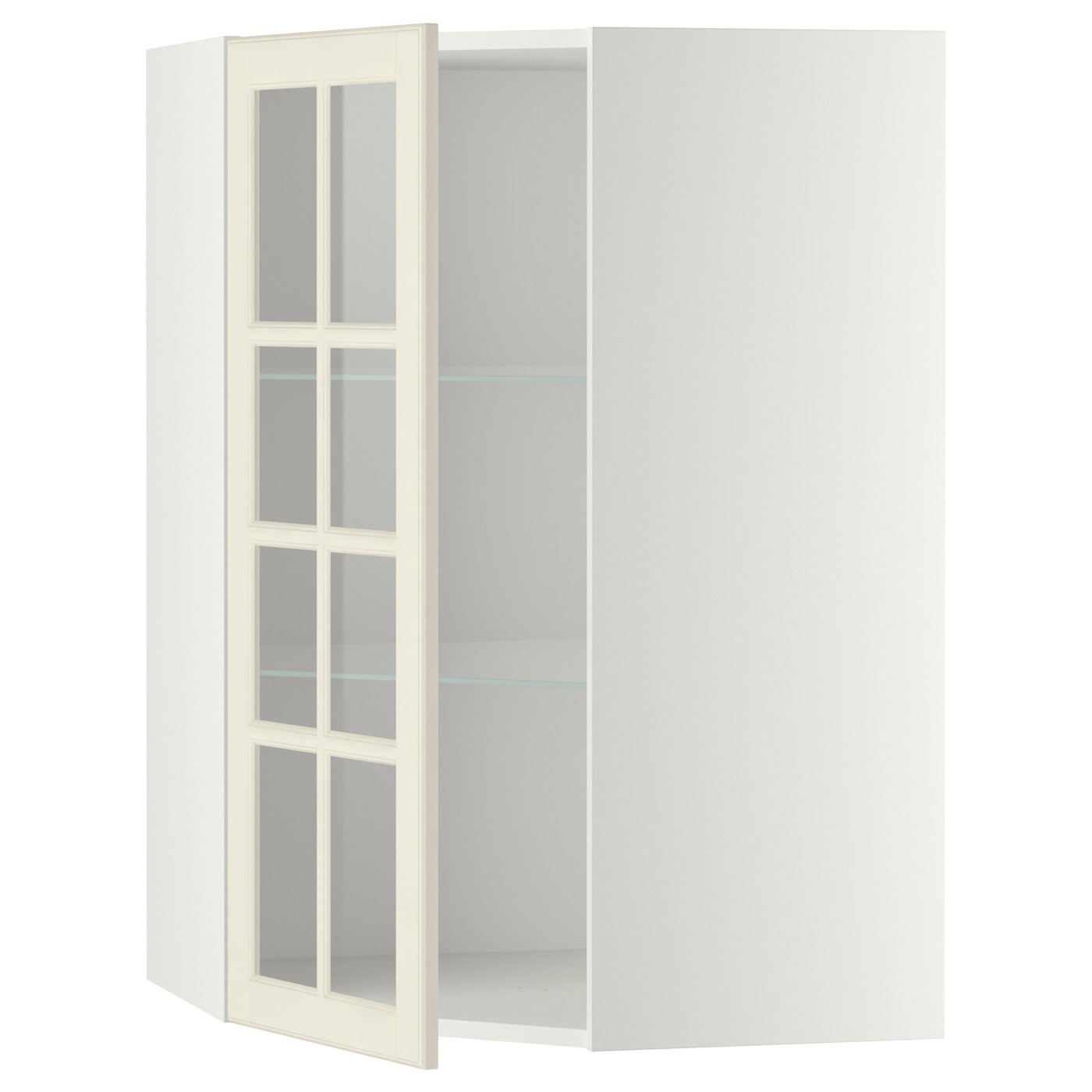 IKEA METOD Corner wall cabinet with shelves and glass door 68x100 cm BODBYN off-white