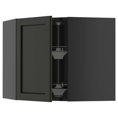 METOD Corner wall cabinet with carousel, black-grey/Lerhyttan black stained, 68x60 cm