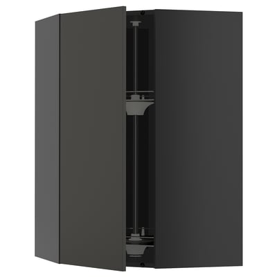 METOD Corner wall cabinet with carousel, black-grey/Nickebo matt anthracite, 68x100 cm
