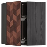 METOD Corner wall cabinet with carousel, black Hasslarp/brown patterned, 68x80 cm