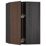 METOD Corner wall cabinet with carousel, black/Sinarp brown, 68x100 cm