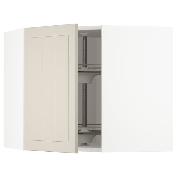 METOD Corner wall cabinet with carousel, white/Stensund beige, 68x60 cm