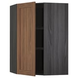 METOD Corner wall cabinet with shelves, black Enköping/brown walnut effect, 68x100 cm