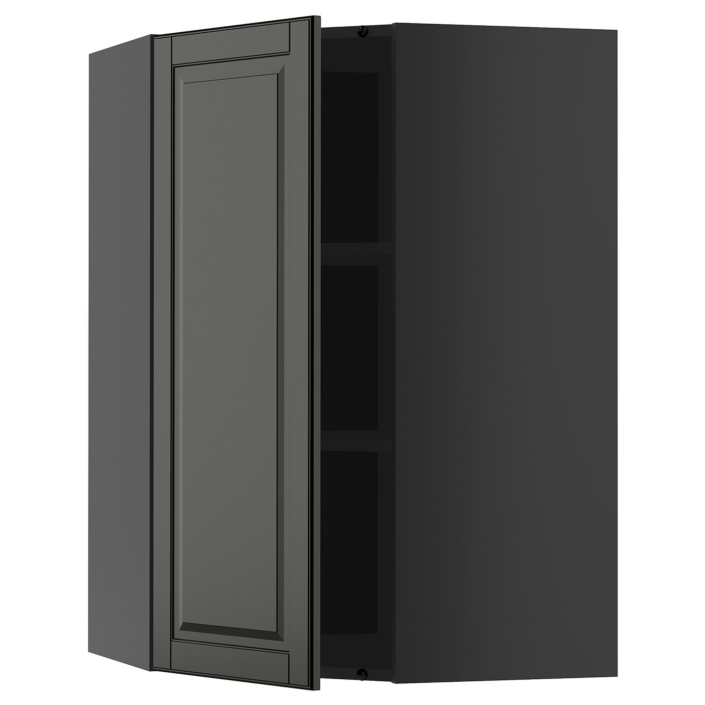 IKEA METOD Corner wall cabinet with shelves 68x100 cm BODBYN black/black-grey