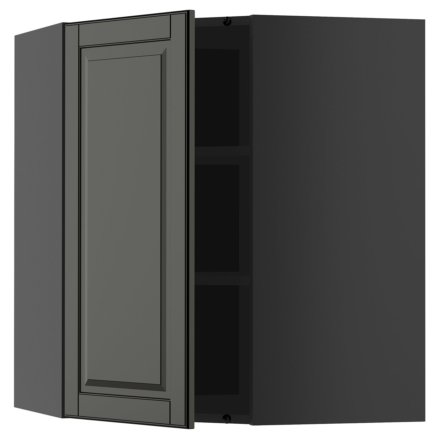 IKEA METOD Corner wall cabinet with shelves 68x80 cm BODBYN black/black-grey
