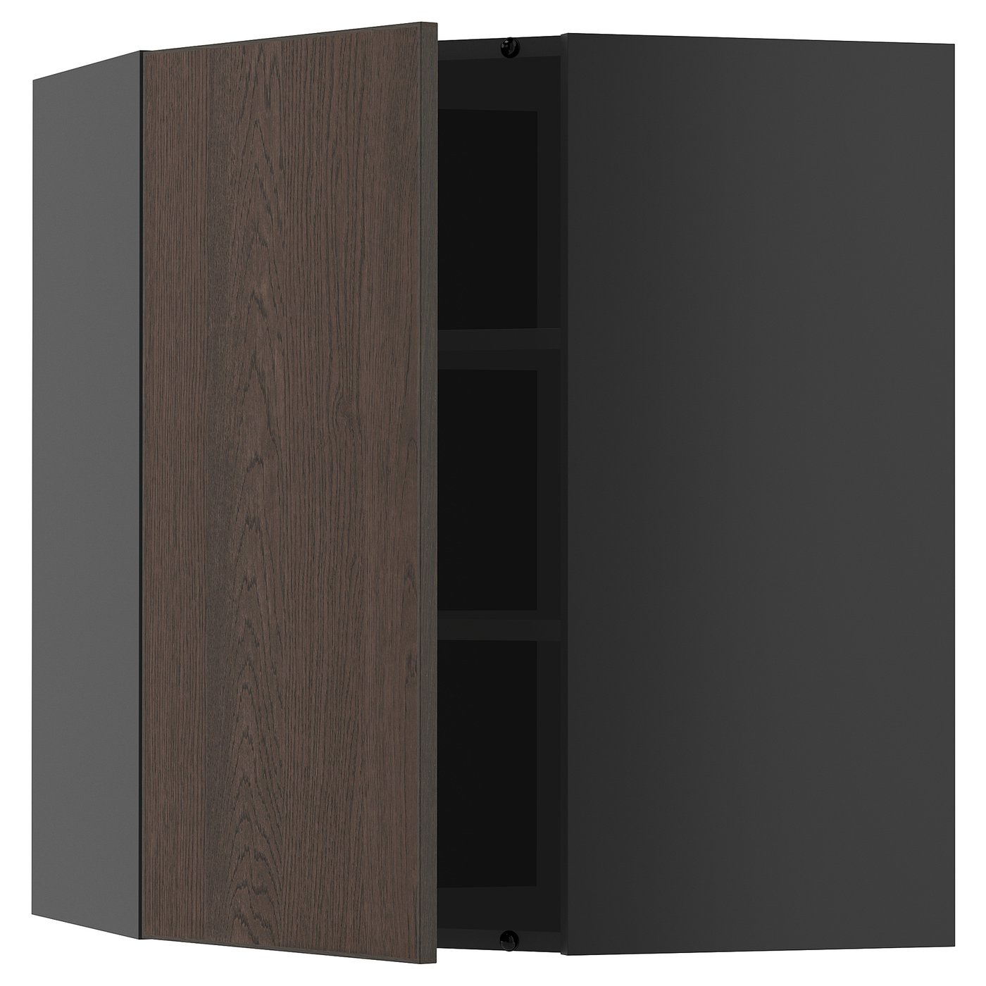 IKEA METOD Corner wall cabinet with shelves 68x80 cm SINARP black-grey/brown