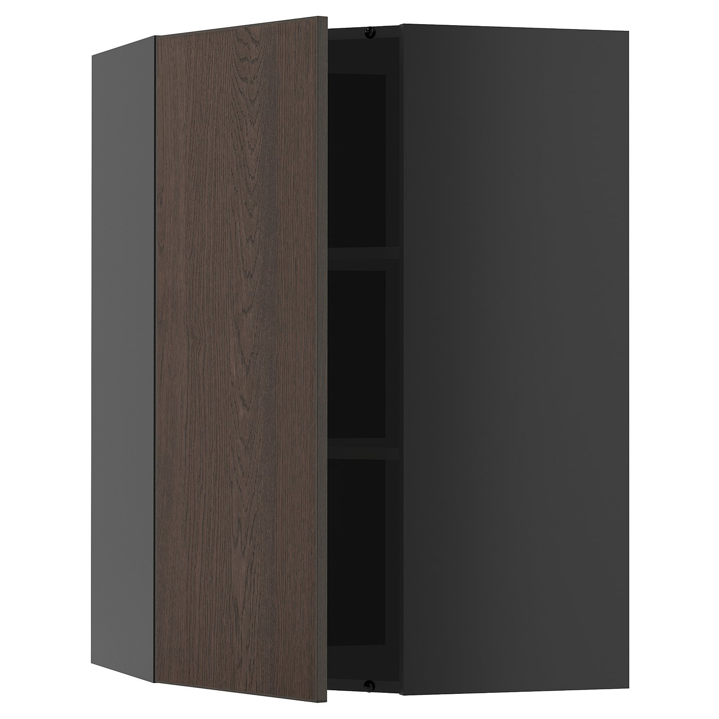 IKEA METOD Corner wall cabinet with shelves 68x100 cm SINARP brown/black-grey