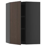 METOD Corner wall cabinet with shelves, black-grey/Sinarp brown, 68x100 cm