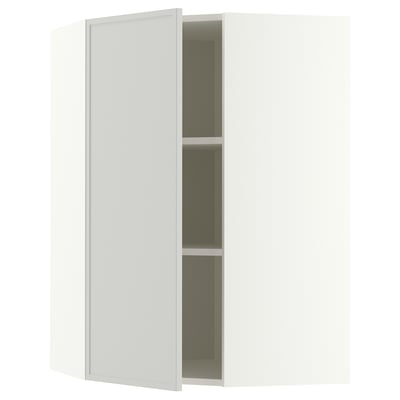 METOD Corner wall cabinet with shelves, white/Aspudden light grey, 68x100 cm