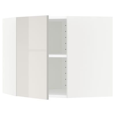 METOD Corner wall cabinet with shelves, white/Ringhult light grey, 68x60 cm
