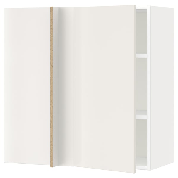 METOD Corner wall cabinet with shelves, white/Veddinge white, 88x37x80 cm