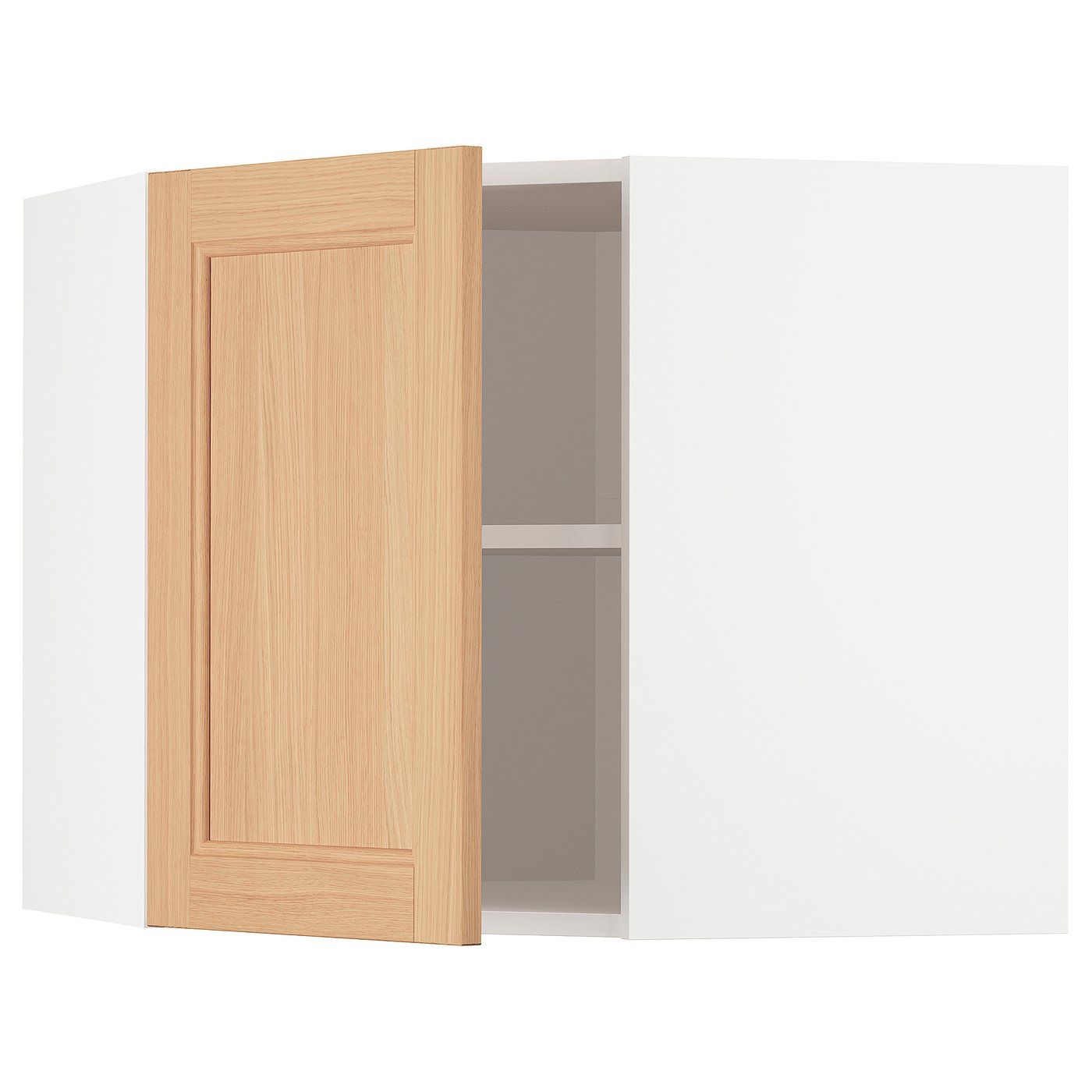 IKEA METOD Corner wall cabinet with shelves 68x60 cm VEDHAMN oak/white