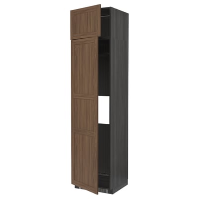 METOD Hi cab f fridge or freezer w 2 drs, black Enköping/brown walnut effect, 60x60x240 cm