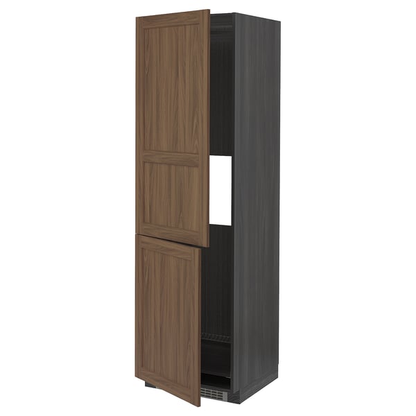 METOD Hi cab f fridge or freezer w 2 drs, black Enköping/brown walnut effect, 60x60x200 cm