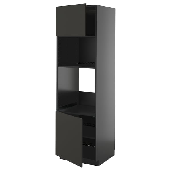 METOD Hi cb f oven/micro w 2 drs/shelves, black-grey/Nickebo matt anthracite, 60x60x200 cm