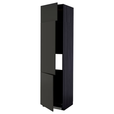 METOD High cab f fridge/freezer w 3 doors, black/Nickebo matt anthracite, 60x60x240 cm