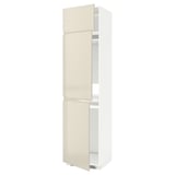 METOD High cab f fridge/freezer w 3 doors, white/Voxtorp high-gloss light beige, 60x60x240 cm