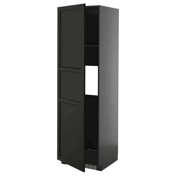 METOD High cab f fridge or freezer w door, black-grey/Lerhyttan black stained, 60x60x200 cm