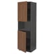 METOD High cab f micro w 2 doors/shelves, black Enköping/brown walnut effect, 60x60x200 cm