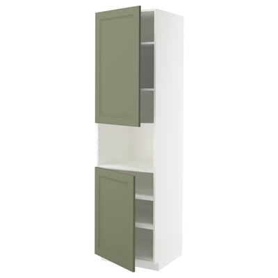 METOD High cab f micro w 2 doors/shelves, white/Axstad grey-green, 60x60x220 cm