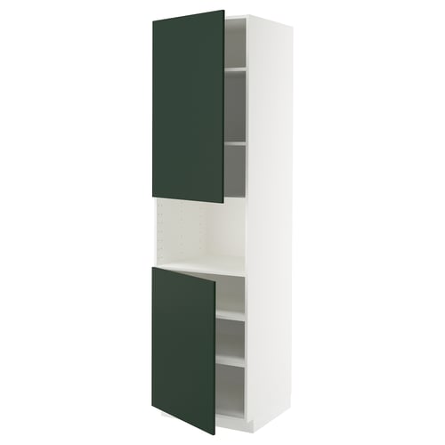 METOD white kitchen cabinet with green doors, square shape, modern design.