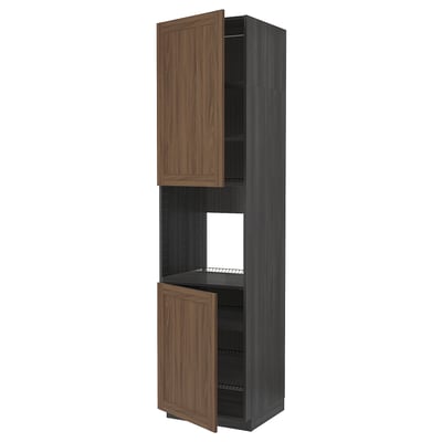 METOD High cab f oven w 2 doors/shelves, black Enköping/brown walnut effect, 60x60x240 cm