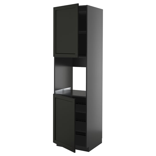 METOD High cab f oven w 2 doors/shelves, black-grey/Lerhyttan black stained, 60x60x220 cm