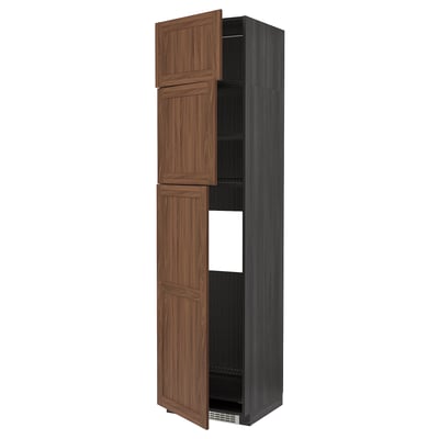 METOD High cab for fridge with 3 doors, black Enköping/brown walnut effect, 60x60x240 cm