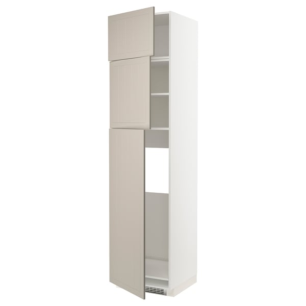 METOD High cab for fridge with 3 doors, white/Stensund beige, 60x60x240 cm