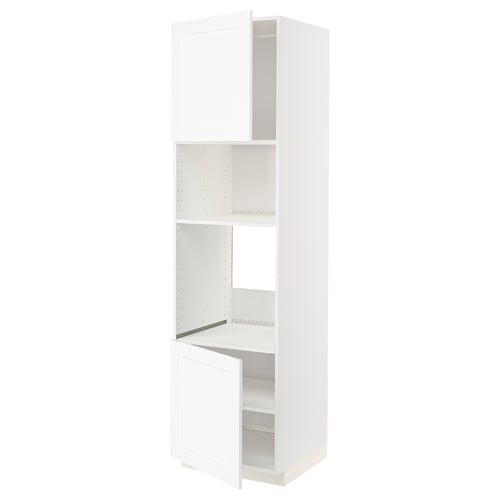 A white METOD kitchen cabinet with two adjustable shelves and open door access.