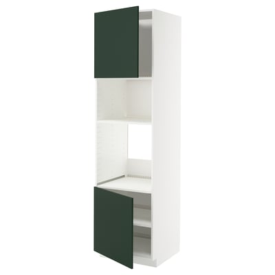Tall white cabinet with green doors, adjustable shelves.