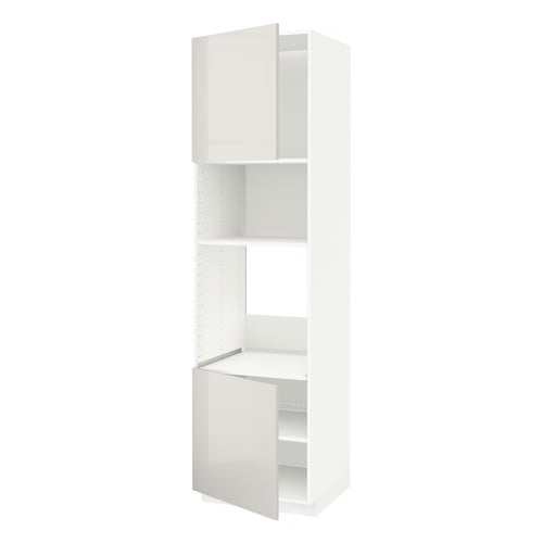 White METOD kitchen unit, high gloss finish, rectangular shape, adjustable shelves.