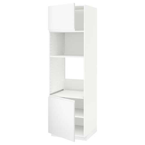 A white METOD kitchen cabinet with adjustable shelves and a hinge door.