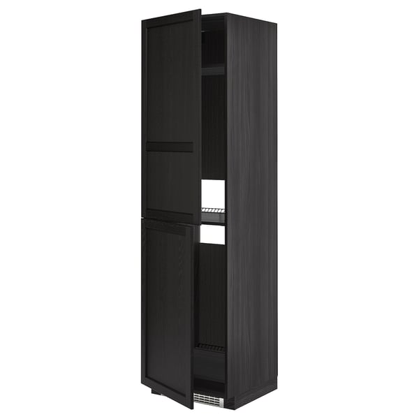 METOD High cabinet for fridge/freezer, black/Lerhyttan black stained, 60x60x220 cm