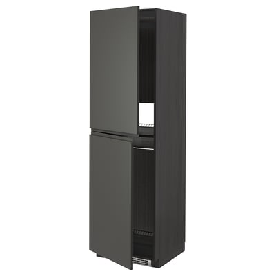 METOD High cabinet for fridge/freezer, black/Voxtorp dark grey, 60x60x200 cm