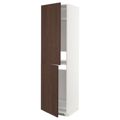 METOD High cabinet for fridge/freezer, white/Sinarp brown, 60x60x220 cm