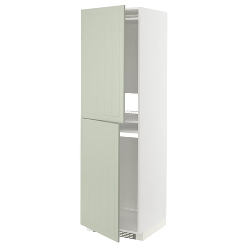 METOD green kitchen cabinet with double doors and shelves.