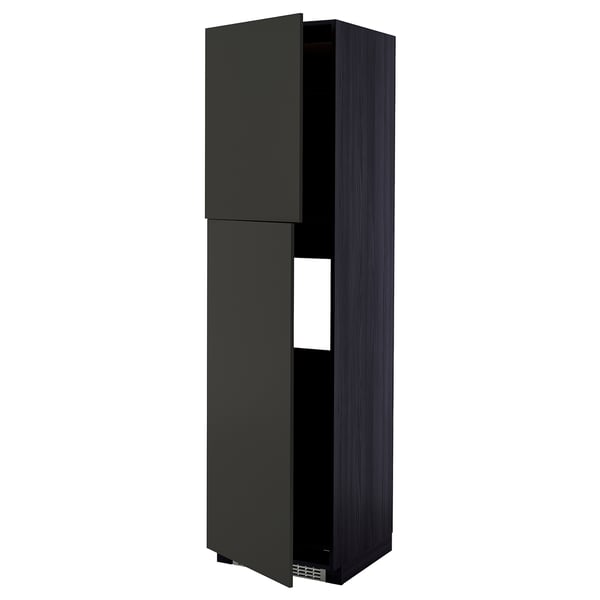 Modern kitchen cabinet in black with sleek design, featuring a single door and adjustable shelf.