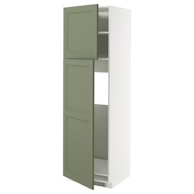 METOD High cabinet for fridge w 2 doors, white/Axstad grey-green, 60x60x200 cm