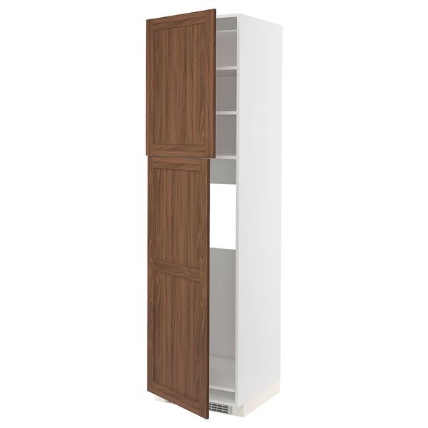 METOD High cabinet for fridge w 2 doors, white Enköping/brown walnut effect, 60x60x220 cm