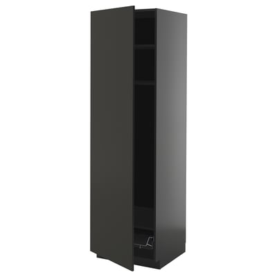 METOD High cabinet w shelves/wire basket, black-grey/Nickebo matt anthracite, 60x60x200 cm