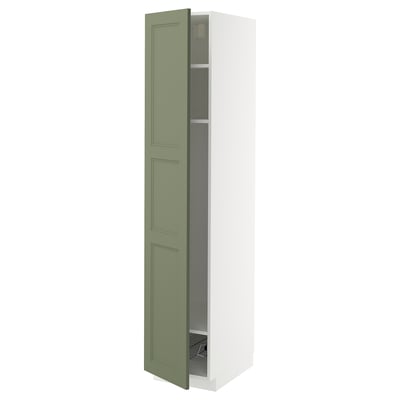 METOD High cabinet w shelves/wire basket, white/Axstad grey-green, 40x60x200 cm
