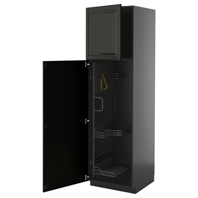 METOD High cabinet with cleaning interior, black-grey/Bodbyn black, 60x60x200 cm
