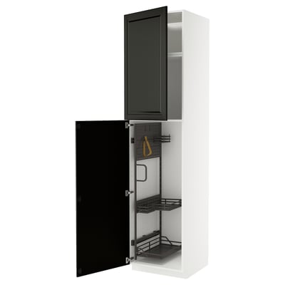 METOD High cabinet with cleaning interior, white/Bodbyn black, 60x60x240 cm