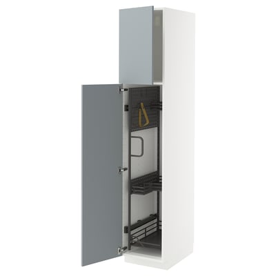 METOD High cabinet with cleaning interior, white/Kallarp light grey-blue, 40x60x200 cm