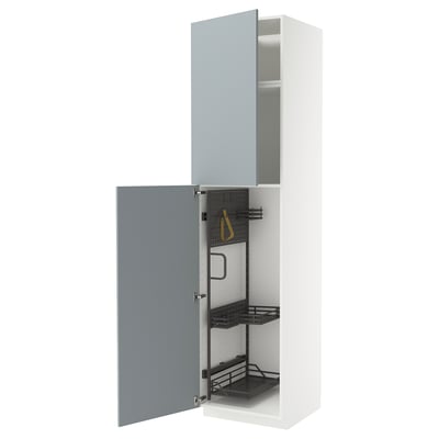 METOD High cabinet with cleaning interior, white/Kallarp light grey-blue, 60x60x240 cm