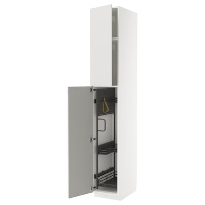 METOD High cabinet with cleaning interior, white/Ringhult light grey, 40x60x240 cm